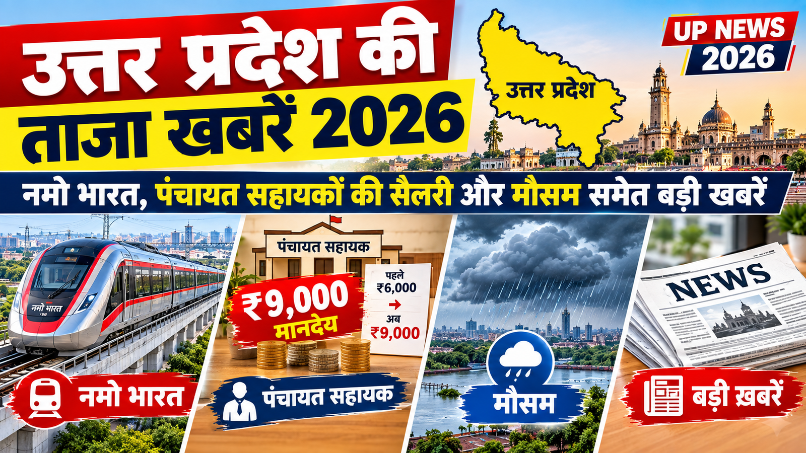 उत्तर प्रदेश की ताजा खबरें 2026: नमो भारत, पंचायत सहायकों की सैलरी और मौसम समेत बड़ी खबरें