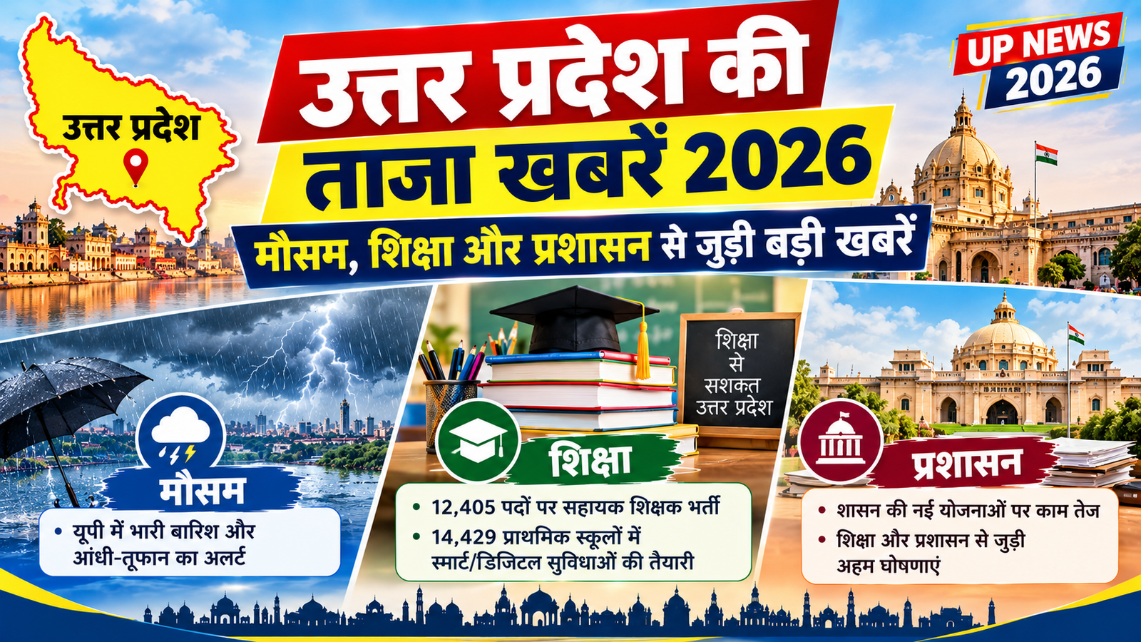 उत्तर प्रदेश की ताजा खबरें 2026: मौसम, शिक्षा और प्रशासन से जुड़ी बड़ी खबरें